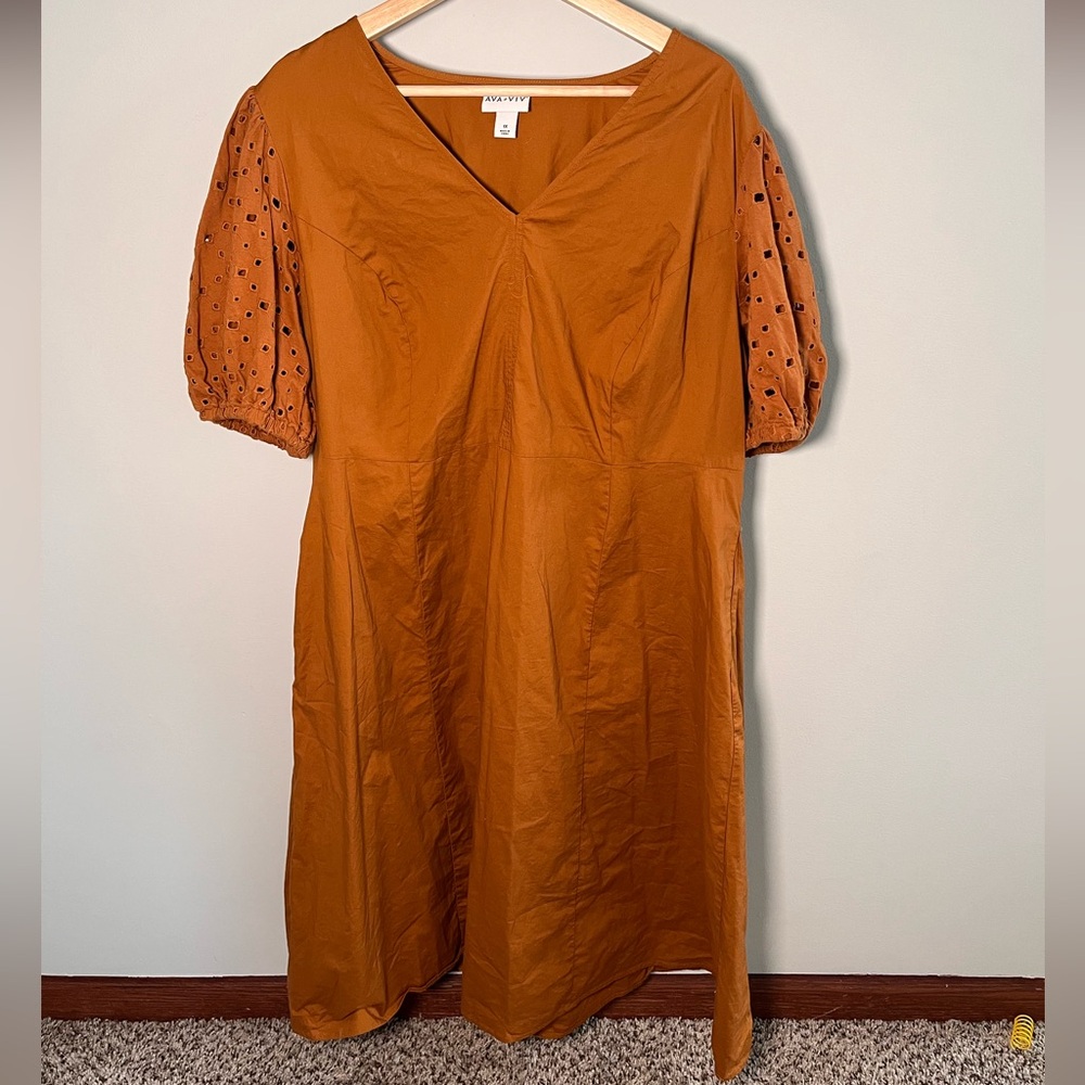 Ava & Viv‎ Tan/brown Midi Dress with Puff Sleeves